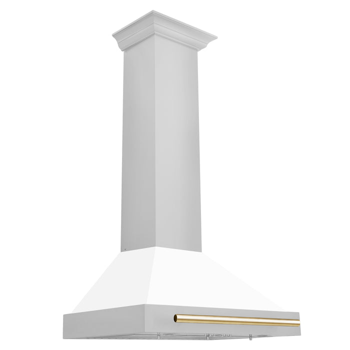 ZLINE 30 " Autograph Edition Convertible Stainless Steel Range Hood with White Matte Shell and Polished Polished Gold Accents