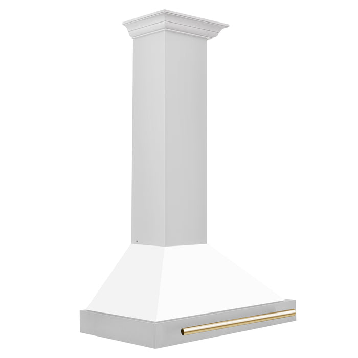 ZLINE 30 " Autograph Edition Convertible Stainless Steel Range Hood with White Matte Shell and Polished Polished Gold Accents