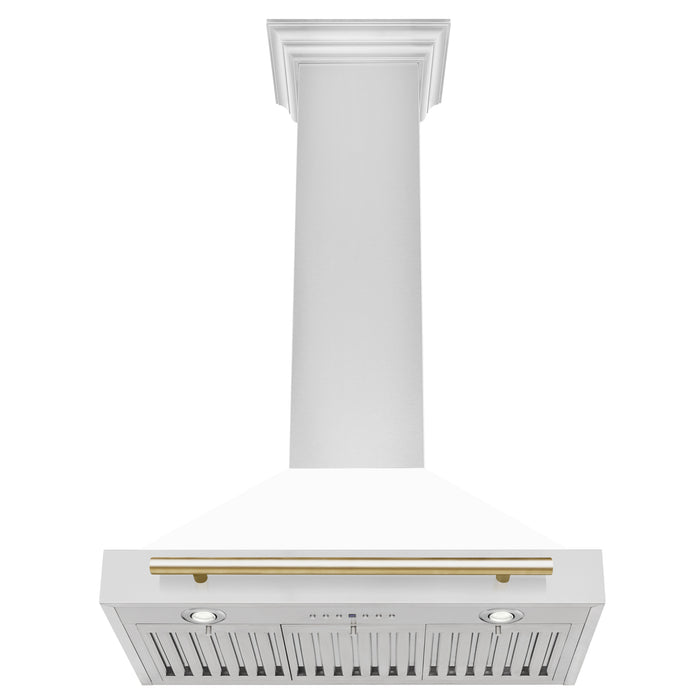 ZLINE 30 " Autograph Edition Convertible Stainless Steel Range Hood with White Matte Shell and Polished Polished Gold Accents