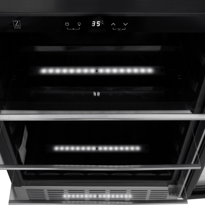 ZLINE 24" Autograph Edition  Monument 154 Can Beverage Fridge in Stainless Steel with Champagne Bronze Accents