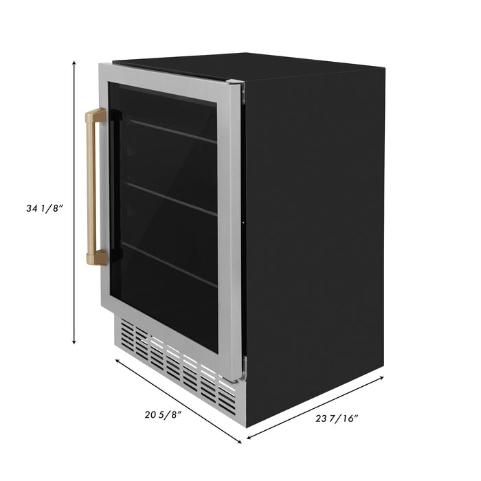 ZLINE 24" Autograph Edition  Monument 154 Can Beverage Fridge in Stainless Steel with Champagne Bronze Accents