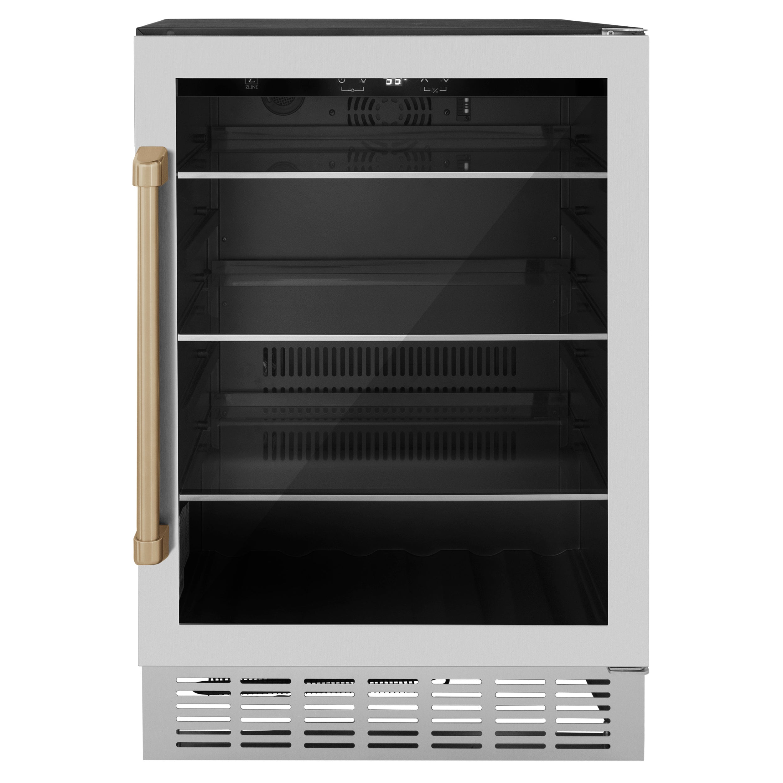 ZLINE 24" Autograph Edition  Monument 154 Can Beverage Fridge in Stainless Steel with Champagne Bronze Accents