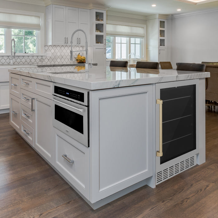 ZLINE 24" Autograph Edition  Monument 154 Can Beverage Fridge in Stainless Steel with Champagne Bronze Accents