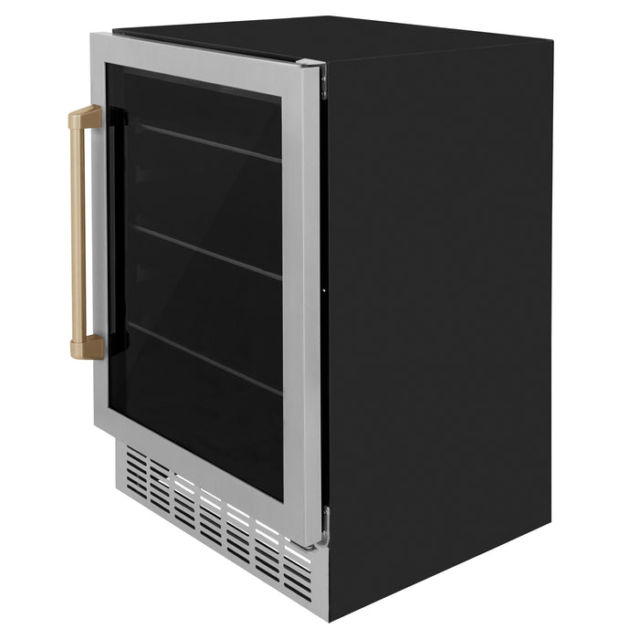ZLINE 24" Autograph Edition  Monument 154 Can Beverage Fridge in Stainless Steel with Champagne Bronze Accents