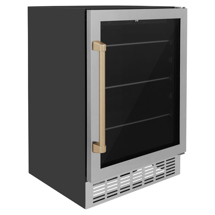 ZLINE 24" Autograph Edition  Monument 154 Can Beverage Fridge in Stainless Steel with Champagne Bronze Accents