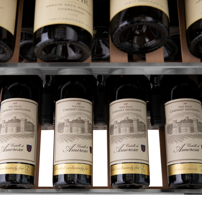 ZLINE 24" Monument Autograph Edition Dual Zone 44-Bottle Wine Cooler in Stainless Steel with Champagne Bronze Accents