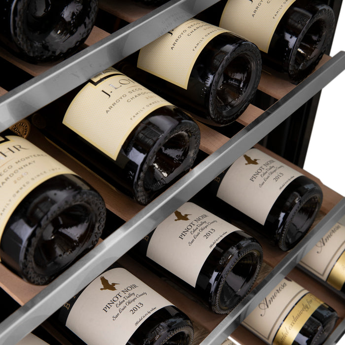 ZLINE 24" Monument Autograph Edition Dual Zone 44-Bottle Wine Cooler in Stainless Steel with Champagne Bronze Accents
