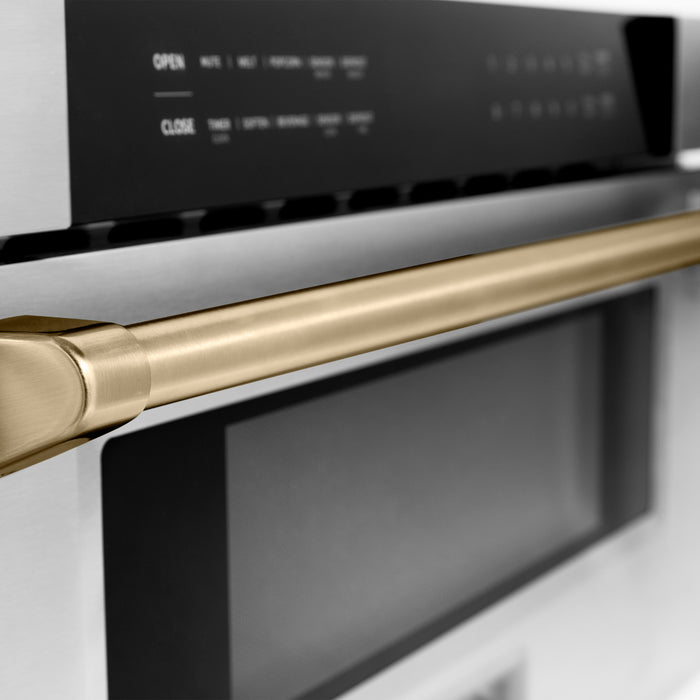 ZLINE 30" Autograph Edition Built-In Microwave Drawer in Stainless Steel with Polished Gold Accents