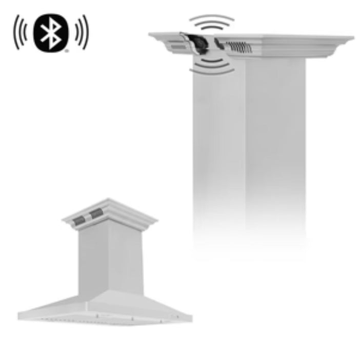 ZLINE CrownSound Island Mount Range Hoods with Built-in Bluetooth Speakers GL2iCRN-BT Series