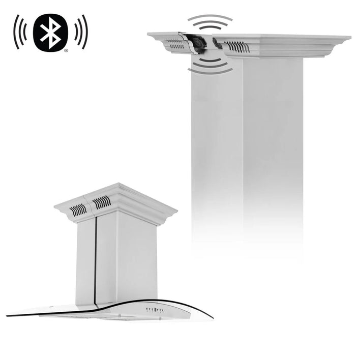 ZLINE CrownSound GL5iCRN-BT Convertible Island Mount Range Hoods with Built-in Bluetooth Speakers