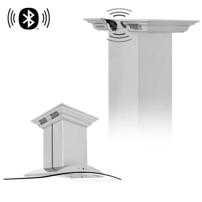ZLINE CrownSound GL9iCRN-BT Series Convertible Island Mount Range Hood with Built-in Bluetooth Speakers