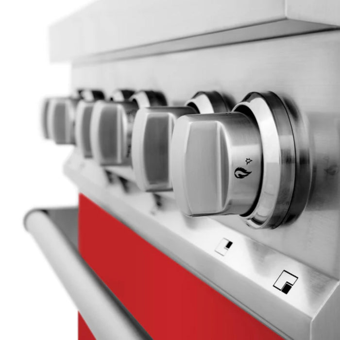 ZLINE 2-Piece Kitchen Package: Dual Fuel Range with Red Matte Door and Convertible Vent Range Hood (Models 2KP-RARMRH30, 2KP-RARMRH36, 2KP-RARMRH48)