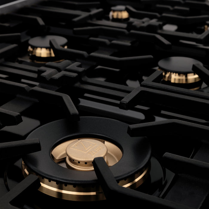 ZLINE 36" Legacy Dual Fuel Range with Gas Cooktop and Electric Convection Oven in Black Stainless Steel with 6 Brass Burners