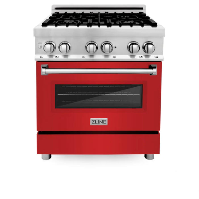 ZLINE 2-Piece Kitchen Package: Dual Fuel Range with Red Matte Door and Convertible Vent Range Hood (Models 2KP-RARMRH30, 2KP-RARMRH36, 2KP-RARMRH48)