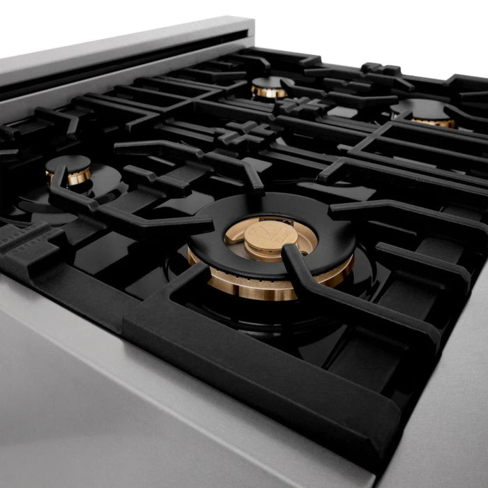 ZLINE Autograph Edition Legacy Gas Rangetops in Satin Stainless Steel with Polished Gold Accents