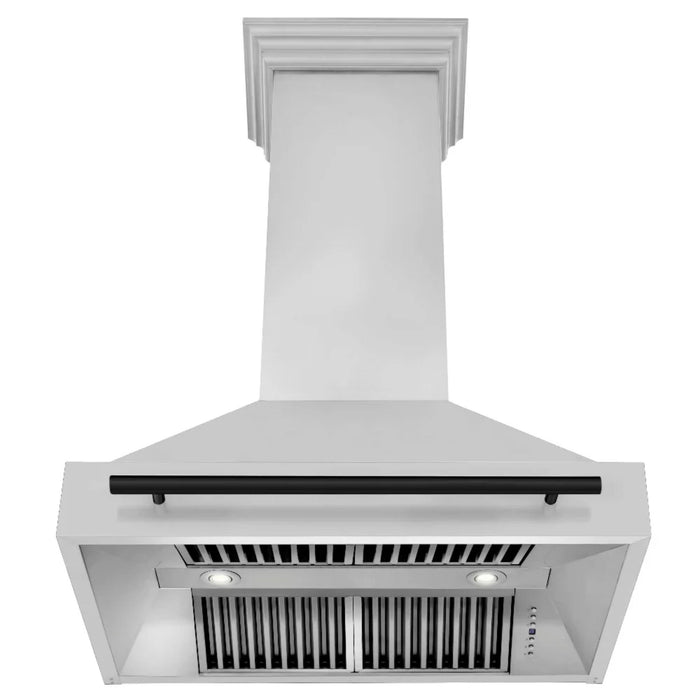 ZLINE Autograph Edition 30", 36", & 48" Stainless Steel 4-Piece Kitchen Package with Matte Black Accents—Dual Fuel Range, Wall Mount Range Hood, Dishwasher, and Refrigerator.