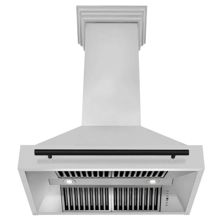 ZLINE Autograph Edition 30", 36", & 48" Stainless Steel 4-Piece Kitchen Package with Matte Black Accents—Dual Fuel Range, Wall Mount Range Hood, Dishwasher, and Refrigerator