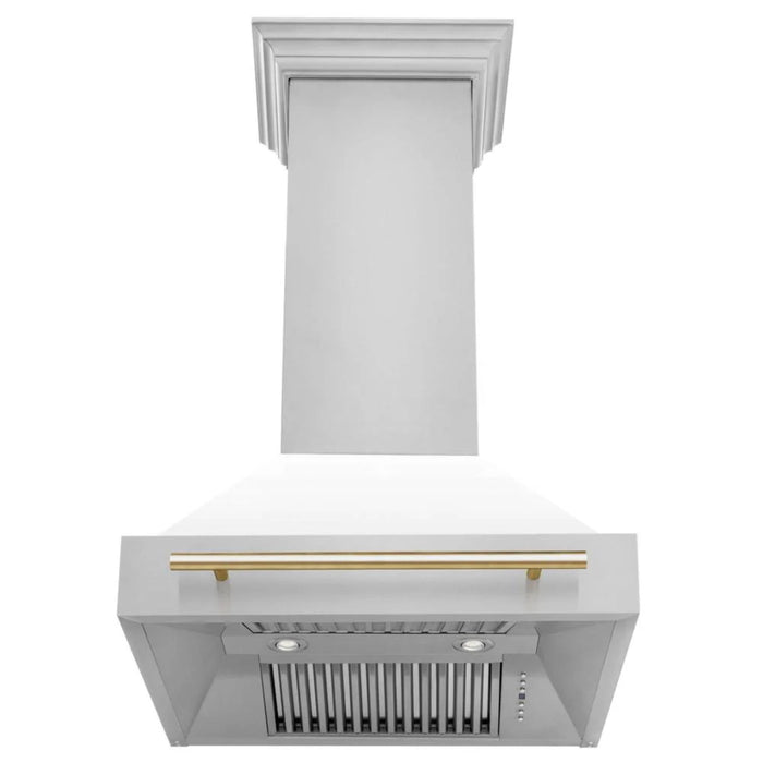 ZLINE Autograph Edition 30" Kitchen Package with White Matte Door and Polished Gold Accents