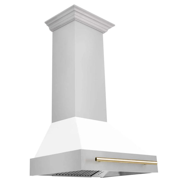 ZLINE Autograph Edition 30" Kitchen Package with White Matte Door and Polished Gold Accents