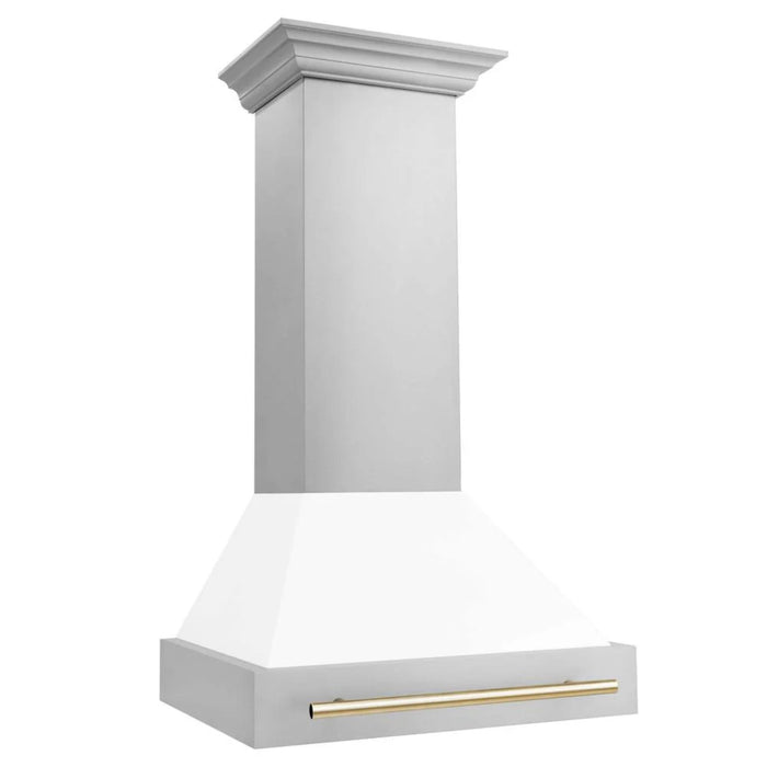 ZLINE Autograph Edition 30" Kitchen Package with White Matte Door and Polished Gold Accents