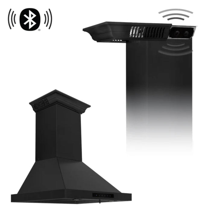 ZLINE Black Stainless Steel Wall Mount Range Hood with CrownSound Bluetooth Speakers (BSKBNCRN-BT)