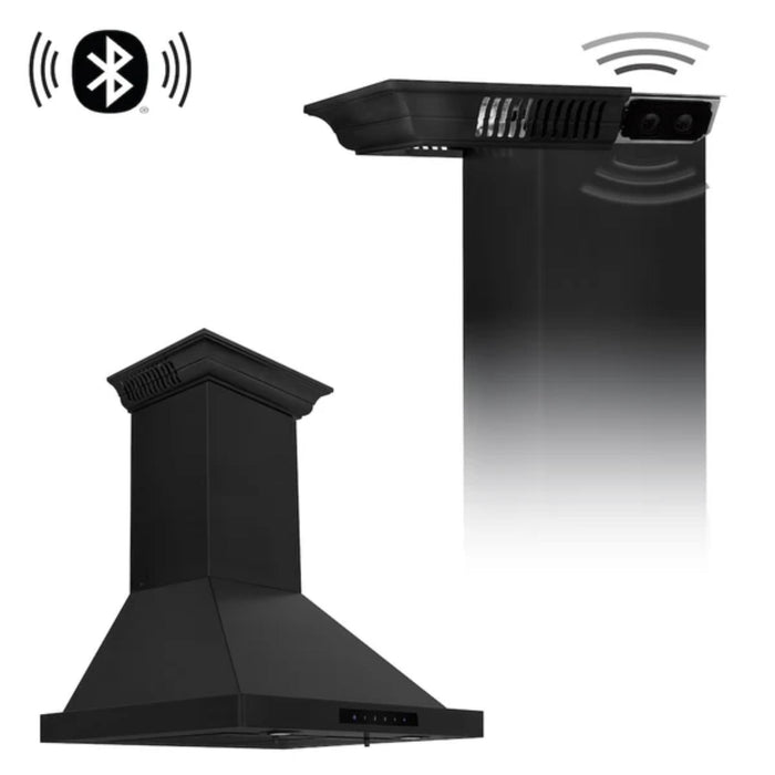 ZLINE Black Stainless Steel Wall Mount Range Hood with CrownSound Bluetooth Speakers (BSKBNCRN-BT)