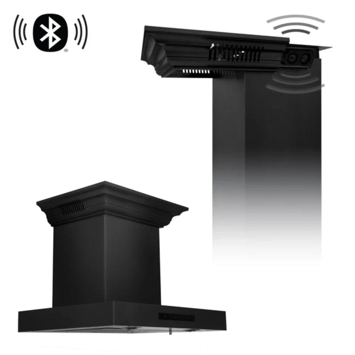 ZLINE Black Stainless Steel Wall Mount Range Hood with CrownSound Bluetooth Speakers (BSKENCRN-BT)