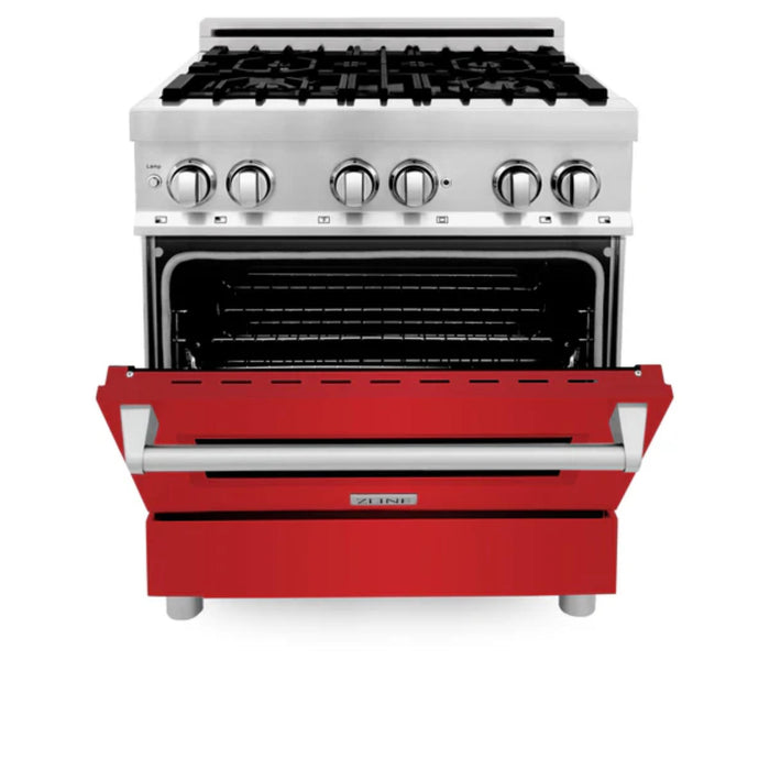 ZLINE 2-Piece Kitchen Package: Dual Fuel Range with Red Matte Door and Convertible Vent Range Hood (Models 2KP-RARMRH30, 2KP-RARMRH36, 2KP-RARMRH48)
