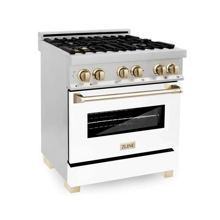 ZLINE Autograph Edition 30" Kitchen Package with White Matte Door and Polished Gold Accents