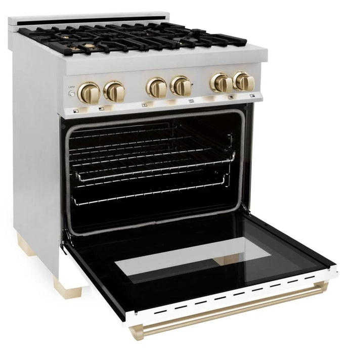 ZLINE Autograph Edition 30" Kitchen Package with White Matte Door and Polished Gold Accents