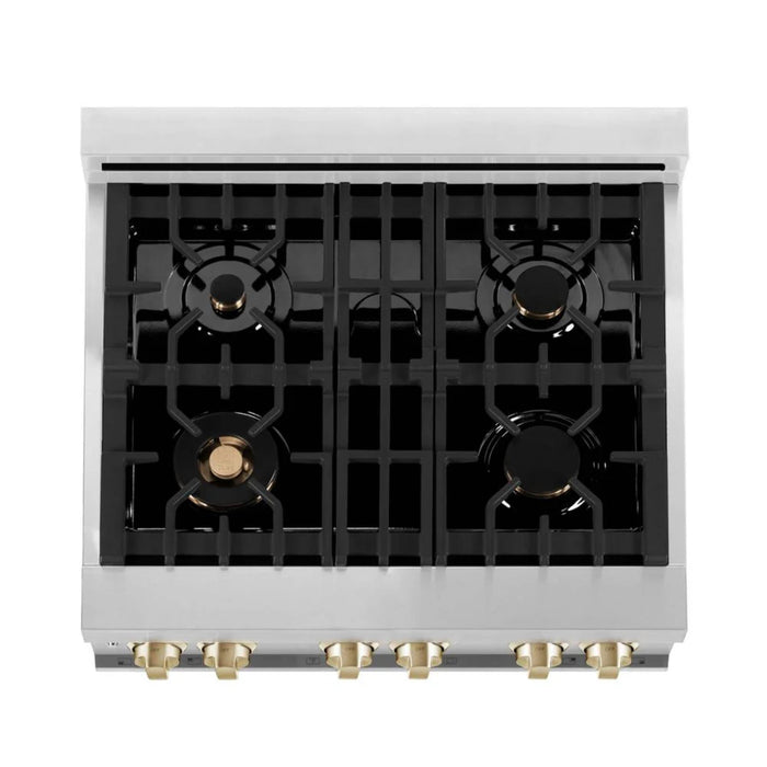 ZLINE Autograph Edition 30" Kitchen Package with White Matte Door and Polished Gold Accents