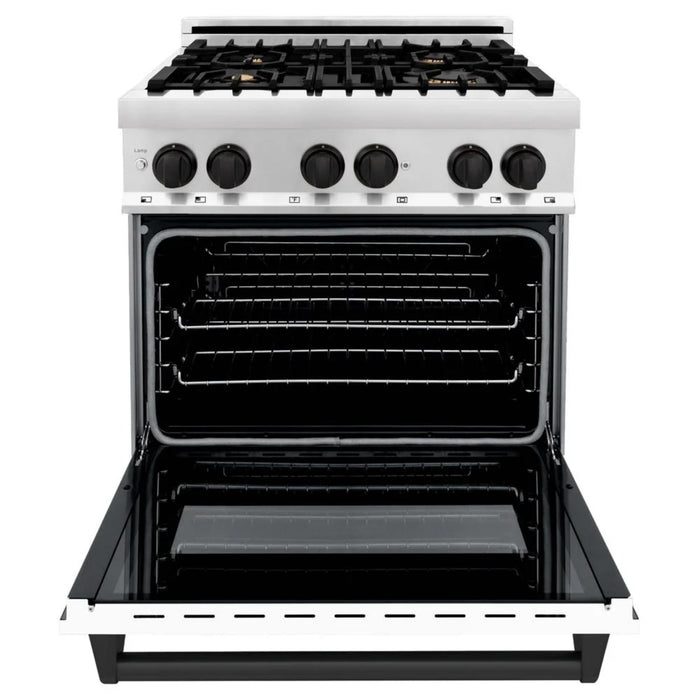 ZLINE Autograph Edition 30" Kitchen Package with White Matte Door and Matte Black Accents (2AKP-RAWMRH30-MB)