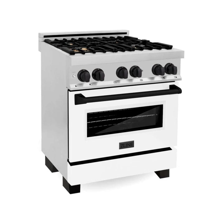 ZLINE Autograph Edition 30" Kitchen Package with White Matte Door and Matte Black Accents (2AKP-RAWMRH30-MB)