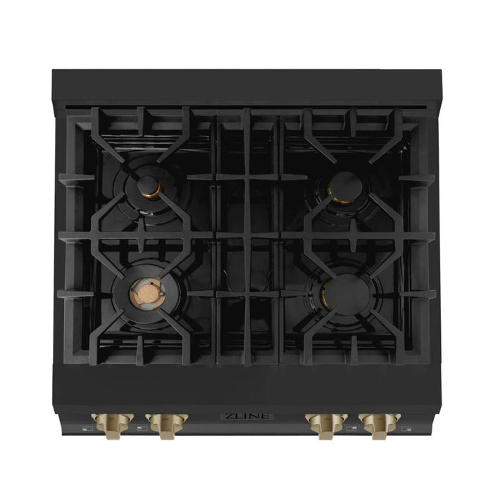 ZLINE Autograph Edition Legacy Gas Rangetops – Black Stainless with Polished Gold Accents – 30", 36", & 48"