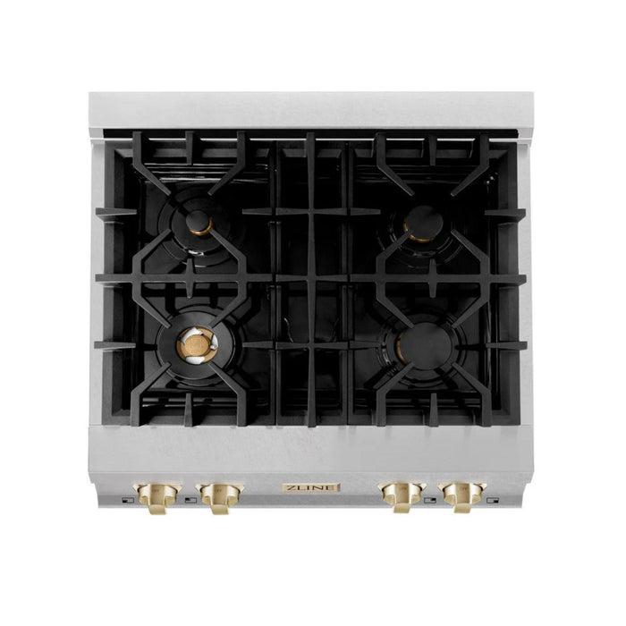 ZLINE Autograph Edition Legacy Gas Rangetops in Satin Stainless Steel with Polished Gold Accents