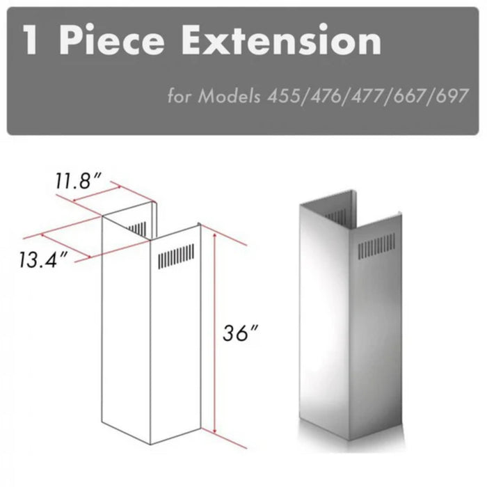ZLINE 1-Piece 36" Chimney Extension for 9 ft. to 10 ft. Ceilings (Models 455/476/477/667/697)