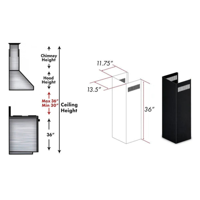 ZLINE 1-Piece 36" Chimney Extension for 9 ft. to 10 ft. Ceilings (Model 1PCEXT-BS655N)
