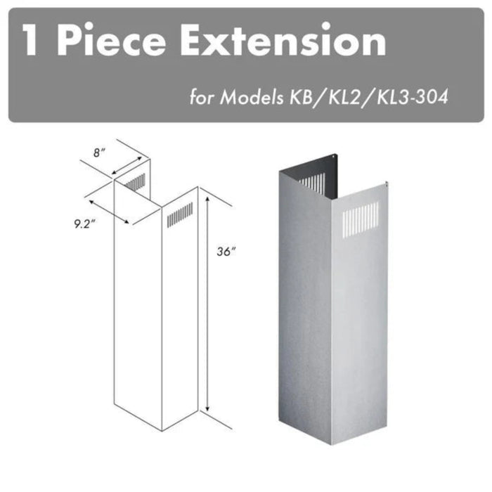 ZLINE 1-Piece 36" Chimney Extension for 9 ft. to 10 ft. Ceilings in 304 Stainless Steel (Models KB-304 / KL2-304 / KL3-304)