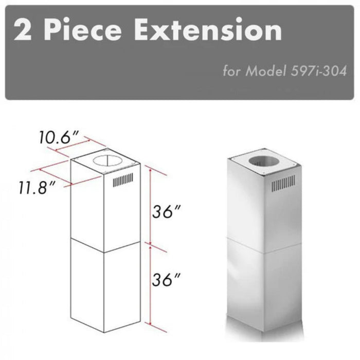 ZLINE 2-Piece 36" 304 Brushed Stainless Steel Chimney Extension Kit for Model 597i-304