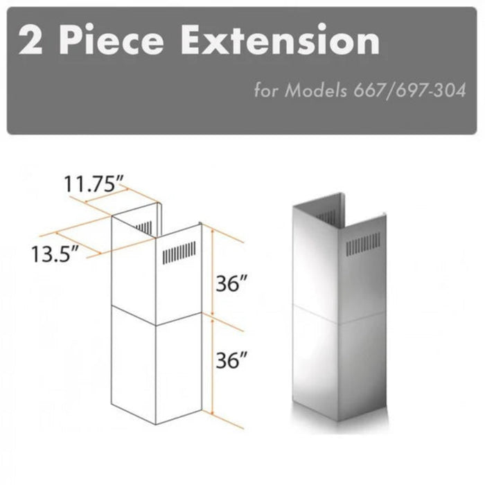 ZLINE  2-Piece 36" 304 Brushed Stainless Steel Chimney Extension Kit for Models 667-304 and 697-304