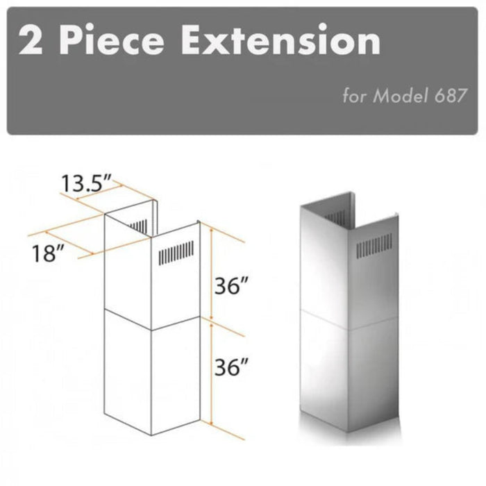 ZLINE 2-Piece 36" Stainless Steel Chimney Extension Kit for Model 687 Range Hoods