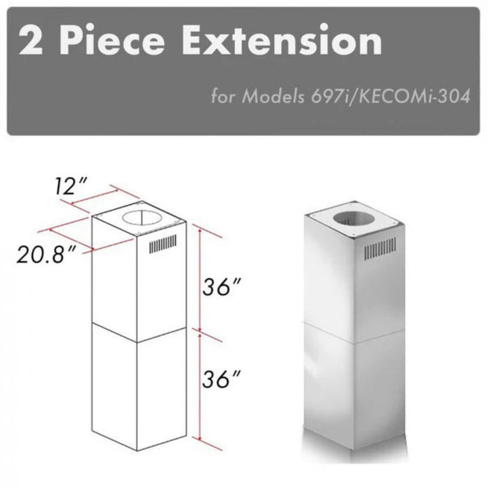 ZLINE 2-Piece 36" 304 Brushed Stainless Steel Chimney Extension Kit for Models 697i-304 and KECOMi-304