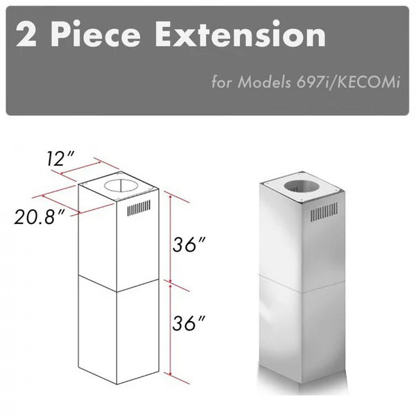 ZLINE  2-Piece 36" 430 Brushed Stainless Steel Chimney Extension Kit for Models 697i-304 and KECOMi-304