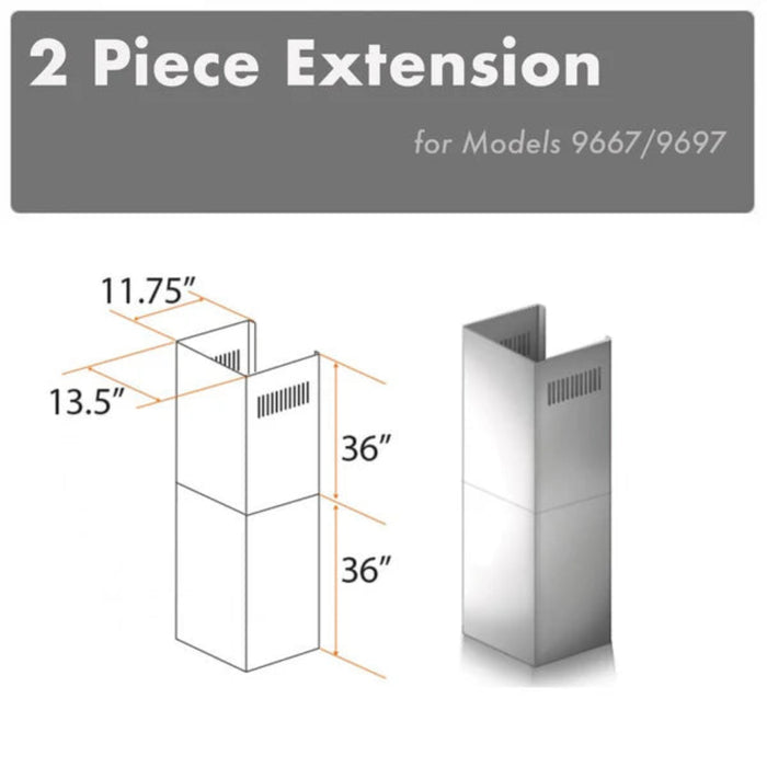 ZLINE  1-Piece 36" 430 Brushed Stainless Steel Chimney Extension Kit for Models 9667 and 9697