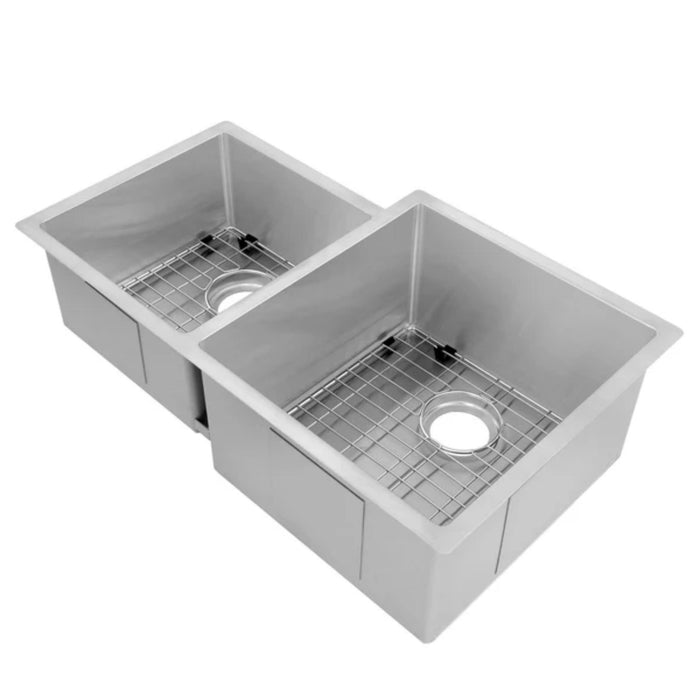 ZLINE SRDR-32 32 Inch Jackson Undermount Double Bowl Satin Stainless Steel Kitchen Sink with Bottom Grid