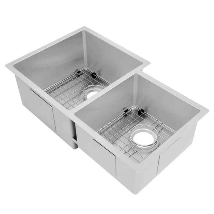 ZLINE SRDR-32 32 Inch Jackson Undermount Double Bowl Satin Stainless Steel Kitchen Sink with Bottom Grid