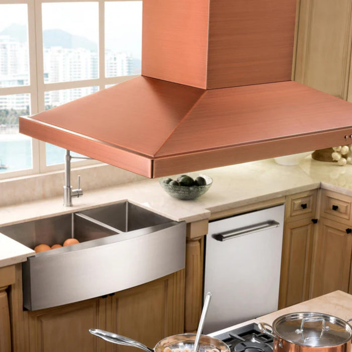 ZLINE 36" Designer Series Hand-Hammered Copper Island Mount Range Hood.