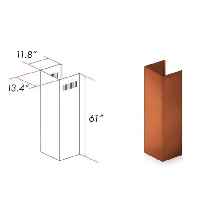 ZLINE 61-Inch Extended Copper Chimney and Crown Extension.