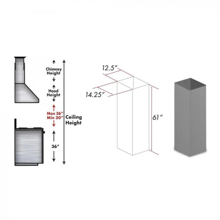 ZLINE KBiUU 61 Inch Wooden Chimney Extension for Island Range Hoods – Fits Ceilings up to 12.5 Feet