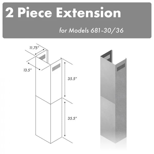 ZLINE 2-Piece 36" Stainless Steel Chimney Extension Kit for Models 681M-30, 681M-36, 681W-30, and 681W-36